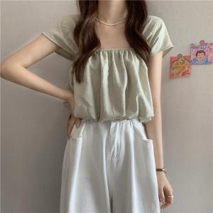 Chic Summer Lightweight Womens Collared Bubble Sleeve Top High End French Style Sweet Doll Top Single Piece Work Clothing