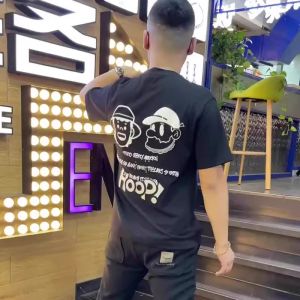 Áo Thun Nam Tay Ngắn Mùa Hè in Họa Tiết Hoạt Hình Cotton Nguyên Chất Ôm Vừa Vặn Thường Ngày Cổ Tròn Dài Vừa Phải