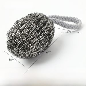 Stainless Steel Wire Ball Scrubber with Lanyard for Kitchen Dishware Cleaning Non-Tangling Household Essential