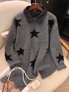 Áo Len Dệt Kim Dày Lót Lông Cừu Cổ Polo Denim Cho Nữ Mùa Thu Đông Áo Len Dệt Kim Cổ Polo Lót Lông Cừu Dày Cho Học Sinh Trung Học Phổ Thông Và Học Sinh Trung Học