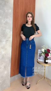ROK JEANS WANITA HIGHWAIST SKIRT STRECH // CORAL SKIRT JEANS BELAH DEPAN