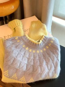 Recommended! Thickened Blue Knitted Wool Sweater Womens Autumn Winter Fashionable Twist Sheep Cashmere Sweater Korean Style Slim Fit