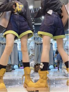 Slimming High Waist Denim Shorts Womens Summer New Style plus Size Versatile Cuffed Five-Quarter Wide Leg Pants