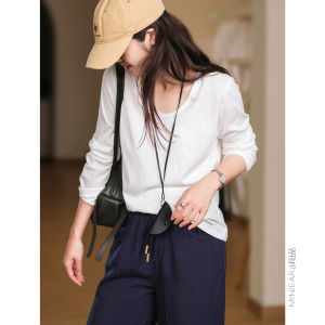 XIAOER | Versatile Single Wear Layered Cotton Loose Round Neck Long Sleeve T-Shirt