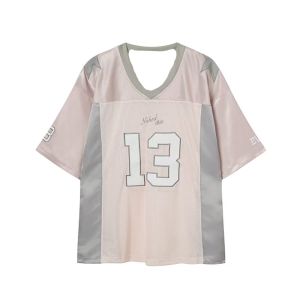 2025 Summer Korean Retro Fashion Tops Niche Trendy Brand Retro American Street Jersey V-neck Loose Women Short Sleeved T-shirt