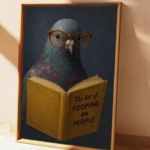 1pc frameless Canvas Painting Funny Pigeon Toilet Humor Wall Art Canvas Prints Reading & Pooping Wall Pictures for Bathroom Art