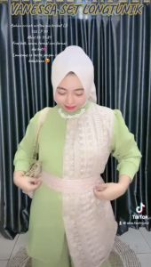 VANESSA SET LONG TUNIK KRINKLE MIX BROKAT PLUS IKAT PINGGANG VIRAL BISA COD