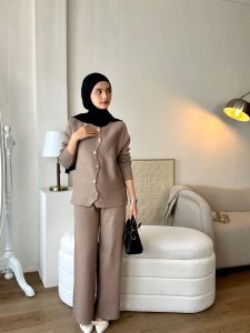 Elana Knit Set By LUNEL Baju One Set Wanita Daily Atasan dan Celana bahan Knit Rib Rajut Elastis Sweater Cardigan And Cullote Kulot Long Sleeve Nyaman Adem