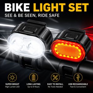 Rechargeable Bike Lighting Front/Rear Lights Bicycle Lamp Led Cycling Light Bike Flashlight for Bicycle Front Taillight Lantern