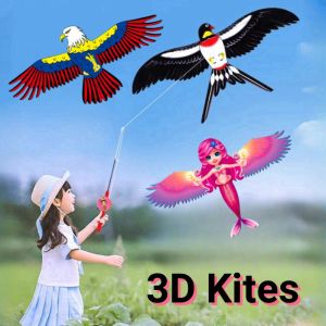 Children Kite Toy Cartoon Bird Swallows Eagle Kite with Handheld Rod Kids Flying Mermaid Kite Outdoor Picnic Play