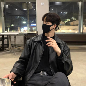 หลวม ผู้ชาย สีดำ Biker เสื้อแจ็คเก็ตหนัง ฤดูใบไม้ผลิ ฤดูใบไม้ร่วง สไตล์เกาหลี แฟชั่นย้อนยุค แบรนด์อเมริกัน หนัง เสื้อโค้ท สําหรับเยาวชน