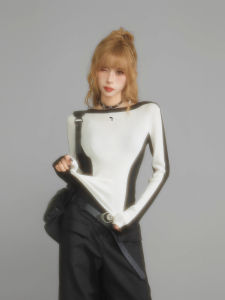 White Long Sleeve Knitted Sweater Womens Autumn Winter Slim Fit Base Layer Shirt Inner Wear Top Fashion Commute Style
