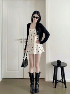 Korean Style Gentle & Younger Look Dot Print Blouse Set