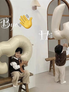 Quà Tặng Sinh Nhật 32 Inch Màu Kem Balo Phim Nhôm Trang Trí Chụp Ảnh Balo Phim Nhôm Hình Chữ Số Trang Trí Sinh Nhật Cho Trẻ Em