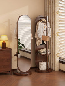 Rotatable Moveable Floor Mirror With Hanging Rack