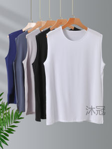 Cotton Silk Vest Mens Summer One-Piece Top Wide Shoulder T-shirt Artificial Cotton Dad Home Undershirt Loose Thin Pajamas