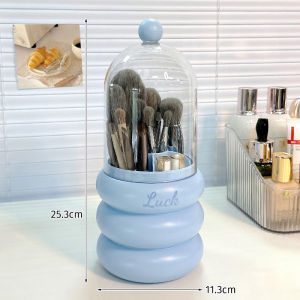 Large Capacity Makeup Brush Storage Box Dustproof Desktop Eyebrow Pencil Lipstick Organizer Cover with Compartmented Tray