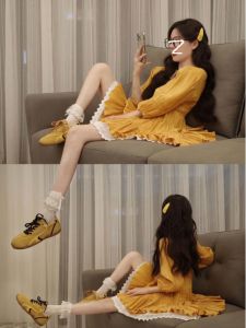 CHANGTONG | ชุดเดรสยาวแขนสั้นสไตล์ฝรั่งเศส ทรงเอ เอวเข้ารูป แขนยาว คอวี สีพื้น ชุดเดรสฤดูร้อนสำหรับผู้หญิงวัย 18-29 ปี