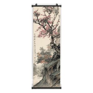 VIKAMA Pink Yulan Branch Wall Tapestry Bird Mountain Gongbi Vintage Scroll Art Home Decor Warm Cozy Soft Durable Aesthetic Gift