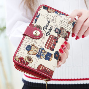 Womens Long Wallet 2024 New Style Bear Multi-Card Position Handbag Multi-Function Wallet Money Clip Fashionable PU Leather