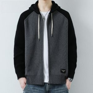 HENGYUANXIANG | Hengyuanxiang Knitted Hooded Cardigan Mens Jacket Spring Autumn New Style Color Block High-End Sweater Jacket Casual Fashion