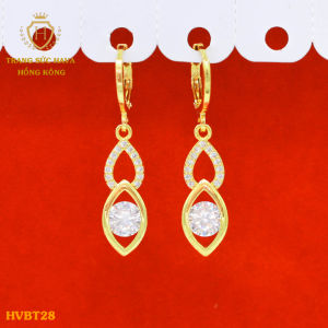 Khuyên Tai Nữ Bông Tai Nữ Hoa Tai Nữ Đính Đá Trắng Dáng Dài Titan Xi Mạ Vàng Thật 10k 18k 24k Cao Cấp (Không Bị Đen) - Trang Sức Hava Hong Kong Phong Cách Thời Trang