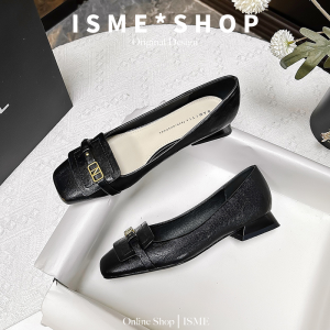 Spring 2025 Fashion Embellished Buckle Flat Head Medium Heel Womens Single Shoes Evening Gentle Bed Fairy Versatile High End