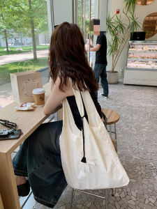 Korean Style Simple Floral Hanging Charm Belted Shoulder Bag Large Capacity Shopping Bag Lucky Store Fashionable Canvas Bag