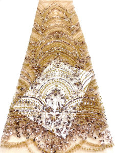 Vải Ren Pháp Cao Cấp Châu Phi 2 Thước Chất Lượng Cao Đính Hạt Sequin Nigeria Dùng May Váy Cưới
