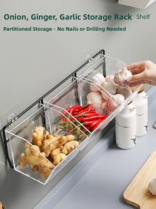 Acrylic Wall-Mounted Storage Box Garlic And Ginger Organizer Kitchen Storage Rack Spice Basket No Drilling Required Installation