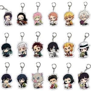 Bandai | 2025 New Demon Slayer Anime 18Pack Acrylic Keychains Tanjiro Nezuko Cute Backpack Pendant Charm Kawaii Cartoon Gift for Fans