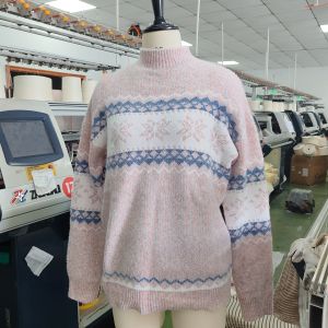 Christmas Style Semi-High Neck Sweater Snowflake Pattern Knitted Long Sleeve Soft Medium Thickness Womens Fashion Winter Top