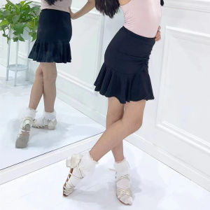 Black Latin Dance Skirt for Children Practice Performance Short Skirt Kids Competition Show Fitness Sportswear Polyester Material