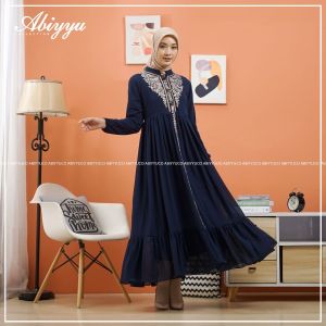 Abiyyuco TA9015 | Gamis / Dress Ceruty Babydoll Busui Hitam Putih dan Warna dengan Bordir Langsung di Bahan Kain