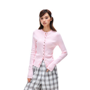 Apea | Slimming Shimmering Heart Star Buttons Long Sleeve Cardigan