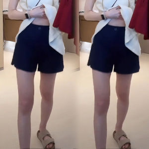 MEITESIJIAONU | Wine Red Linen Casual Shorts High Waist Slim