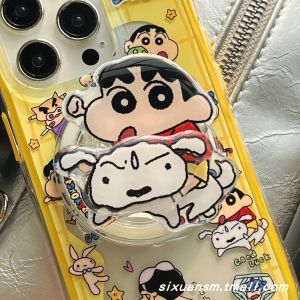 Funny Quirky Cartoon Cute Crayon Xiaoxin White Dog Creative Rotating MagSafe Magnetic Suction Cellphone Airbag Support Foldable Retractable Rotate Air Cushion Adsorption Binge-watching Ring Supporting Seat