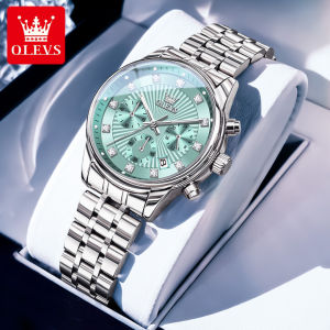 OLEVS 3669 Women Fashion Quartz Watch Gift Round-dial Stainless Steel Watchband Wristwatch Calendar Luminous Small second