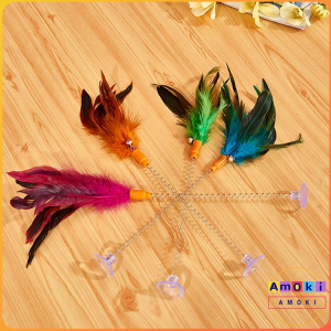 Amoki Pet Toy Cat Teaser Colorful Feather Stick Swing Funny Toys