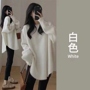 Womens Mid-Length Knitted Sweater Thickened Autumn Winter White Base Layer Shirt Commute Style round Neck Other 100% Fabric