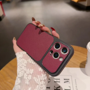 Luxury Matte Leather PU Texture Phone Case For iPhone 17 16 15 14 13 Pro Max Full Bumper Large Window Non-Slip Shockproof Cover