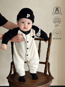 Spring Autumn Knitted Baby Romper Suit Cotton Polyester Full Month Baby Clothes Crawling Suit Korean Style Infant Clothes