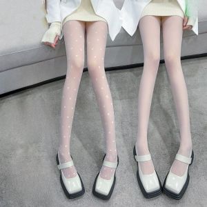 บางเฉียบ ลูกไม้ ถุงน่องตาข่าย ผู้หญิง เซ็กซี่ สีขาว ผ้าไหม ถุงน่อง ถุงน่องลายหัวใจ Polka Dot Four Seasons Universal