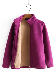 Fashionable Polyester Fleece Jacket Womens Autumn Wear Loose Fit Zipper Sleeve Regular Length Pure Color Mommy Grandmother