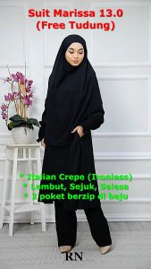 Muslimah Suit MARISSA 13.0 - Set Jubah Seluar Tudung Umrah Haji Wanita Hitam Putih Black White Brown Mint dark Blue Nursing Ironless