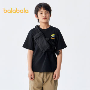 Balabala เสื้อยืดแขนสั้นเด็กฐานพิมพ์2024ใหม่เสื้อผ้าหน้าร้อนผ้าฝ้ายบริสุทธิ์เด็กโต