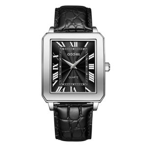 Addies Brand Luxury Mens Watch 316L Stainless Steel Quartz Watch Waterproof Leather Strap Black Dial Mens Quartz Watch MY-RM05