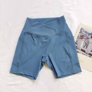 Double Pockets Cross Waist Skinny Slimming Cycling Shorts Outdoor Sports Training Quick-Drying Running Yoga Short-Length Pants