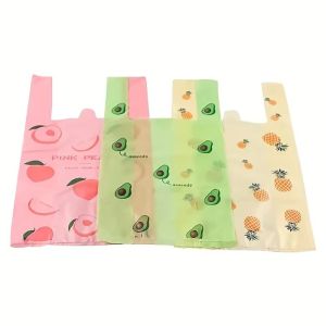 Túi Nhựa Màu Có Tay Cầm 50/100 Chiếc Họa Tiết Trái Cây Để Mua Sắm Nhà Bếp Tiệc Tặng Đóng Gói Bảo Quản Tại Nhà Túi Đựng Rác