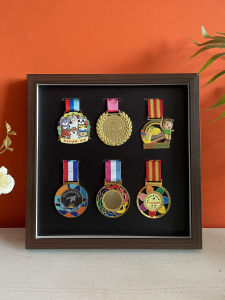 Marathon Medal Display Frame Sports Gold Medal Wall Hanging Hollow out Picture Frame Modern Simple Style Rectangle Density Board